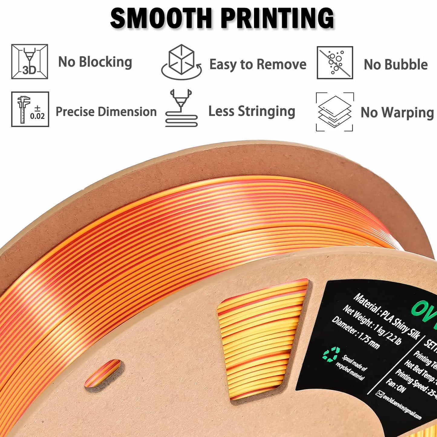 OVV3D PLA Filament 1.75mm, Red Gold 3D Printer Filament Silk PLA Dual Color PLA Filament, Red Gold PLA Filament, Color Change Every Inch Filament 3D Printer Filament +/-0.02mm, 1kg/2.2lb - WoodArtSupply