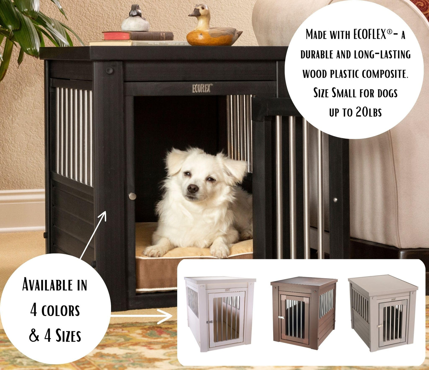 New Age Pet ecoFLEX Pet Crate/End Table, Medium, Antique White - WoodArtSupply