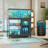 Unikito 20-29 Gallon Fish Tank Stand with Power Outlets & LED Light, Reversible Metal Aquarium Stand with Cabinet for Fish Tank Accessories Storage, Suitable for Reptile Terrarium, Turtle Tank, Black Unikito