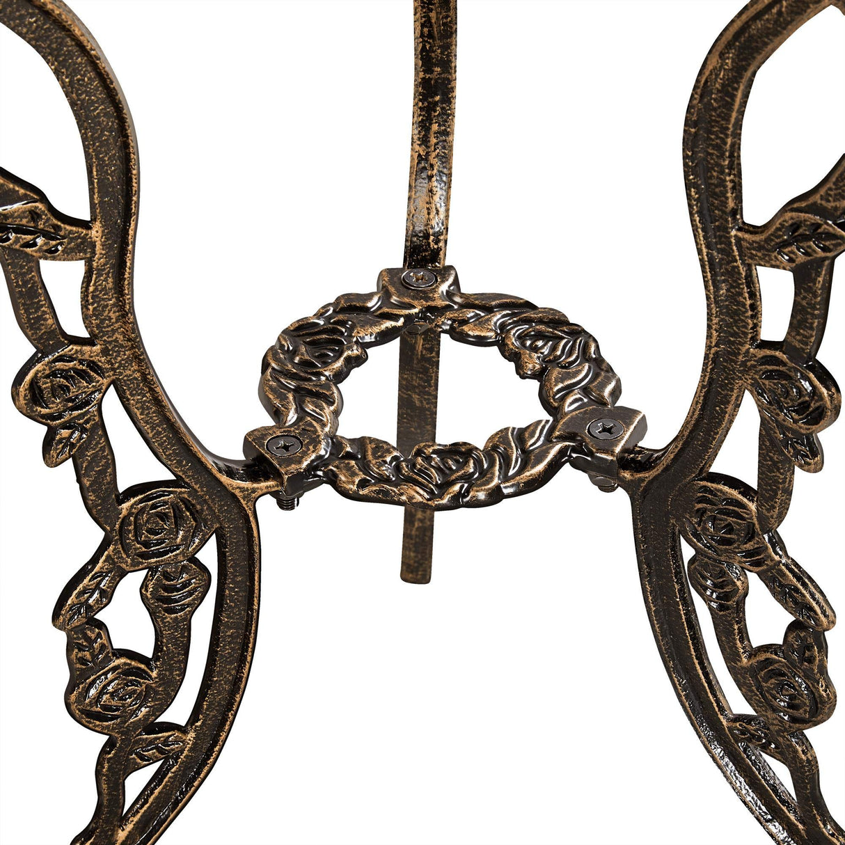 Yaheetech 3-Piece Outdoor Bistro Set w/Rose Design, Rust-Resistant Cast Aluminum Table and Chairs w/Umbrella Hole for Balcony Backyard Garden - Bronze Yaheetech