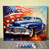 Tucocoo Retro Car Paint by Numbers Kits 16x20 inch Canvas DIY Digital Oil Painting for Adults with Brushes and Acrylic Pigment - American Flag Romantic Flower Pictures for Home Decor (Without Frame) Tucocoo