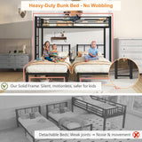 EYATZO Heavy Duty Triple Bunk Bed for Kids, Twin Over Twin Over Twin Bunk Bed, Metal 3 Bed Bunk Beds for Teens and Adults, No Box Spring Needed, Black EYATZO
