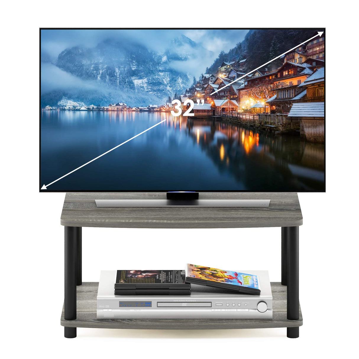 Furinno Turn-N-Tube Multipurpose 2-Tier Printer Stand Display/Elevated TV Stand, French Oak Grey/Black Furinno