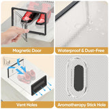 BALEINE 12 Pack Stackable Shoe Storage Boxes Fit Size 9, Thickened Clear Shoe Box Bins with Lids, Plastic Foldable Organizer Sneaker Storage Containers (Large, Black) BALEINE