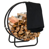 Sunnydaze Outdoor Firewood Log Rack Hoop and Cover Set - Powder-Coated Steel Round Firewood Rack and PVC Cover - Black - 24-Inch Sunnydaze