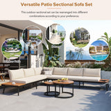 Modern Outdoor Sectional Sofa Set with Round Nesting Coffee Tables and Cushions,6-Piece Patio Furniture Set for Porch,Garden,Poolside and Balcony (Beige) CKLMMC