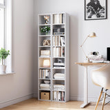 Bamjoy 71 Inches Tall Narrow Bookshelf, 8-Tier CD DVD Slim Media Tower Rack, Corner Bookcase with Adjustable Shelves, Skinny Cubes Bookshelves for Home Office Small Space, White Bamjoy