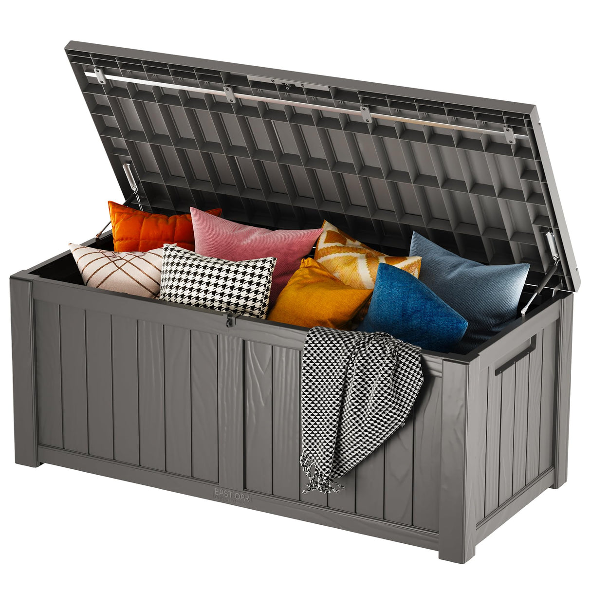 EAST OAK Outdoor Storage Box, 120 Gallon Deck Box with Stainless Steel Rods Large Resin Storage Bin for Patio Cushions, Garden Tools, Waterproof and UV Resistant, Lockable, Grey EAST OAK
