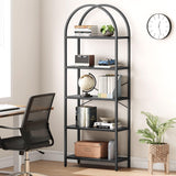 Klysiora 5 Tier Arched Bookcase Shelf Tall Bookcase with Storage Vertical Display Shelf Rack Modern Bookcase Wood and Metal Storage Shelving Unit for Bedroom, Living Room, Home Office, Black Klysiora