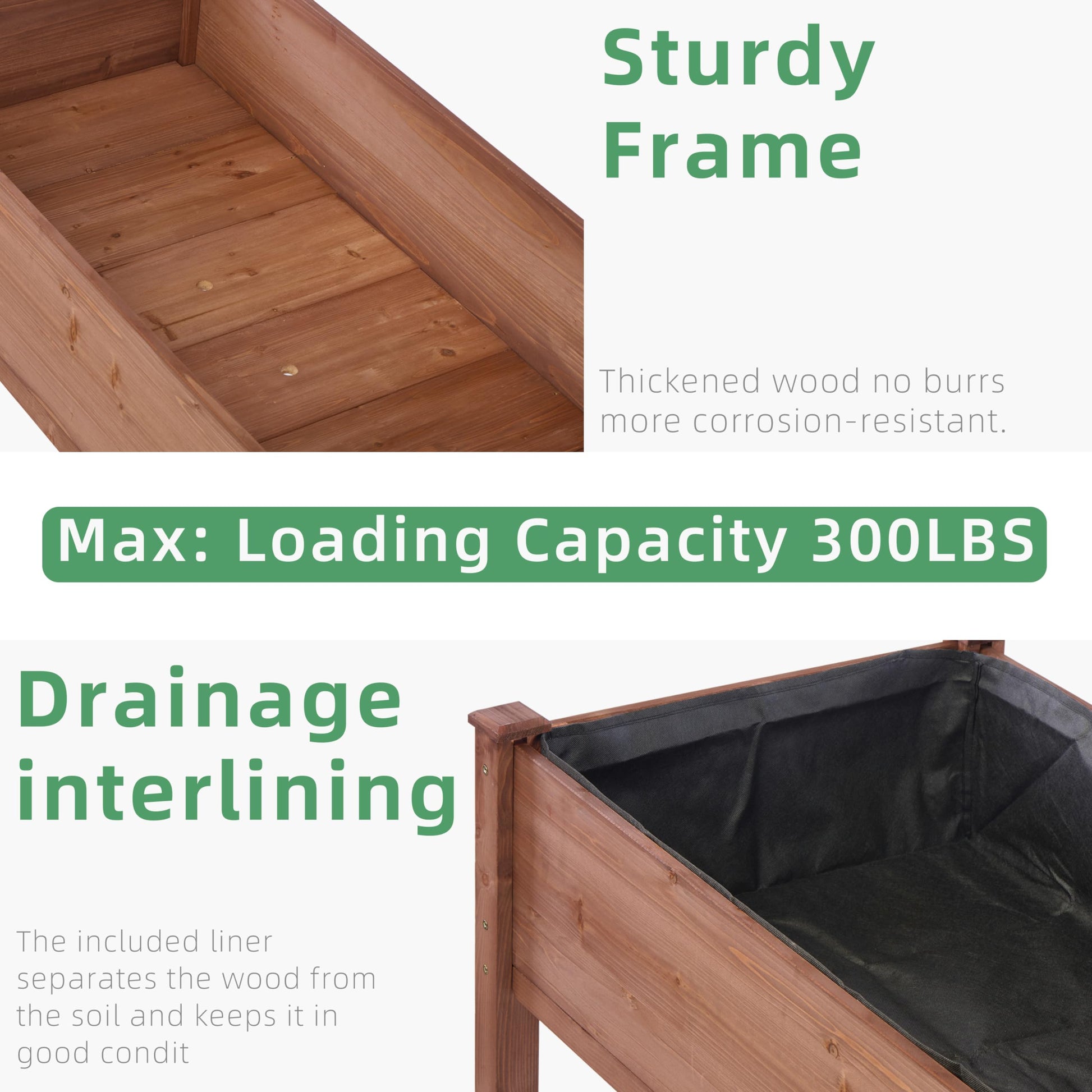 Raised Garden Bed with Legs, 48x24x30'', Outdoor Wood Elevated Planter Box, Thick Legs, w/Liner - WoodArtSupply