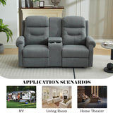 DRMBOOK RV Loveseat Recliner Sofa with Console, Linen Fabric Double Wall Hugger Reclining Couch Manual Home Movie Seating 2 Person Recliner Chair with Cup Holders/Storage/Pocket/Lumbar Pillow, Grey DRMBOOK