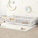 Bellemave Twin Size Montessori Floor Bed with Safety Rails and Playhouse Design in White Bellemave
