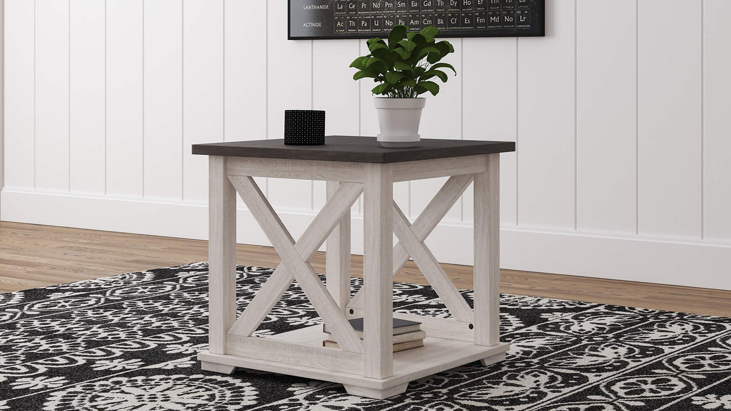 Signature Design by Ashley Dorrinson Square Modern Farmhouse End Table, 23"D x 23"W x 22"H, Two Tone White & Brown - WoodArtSupply