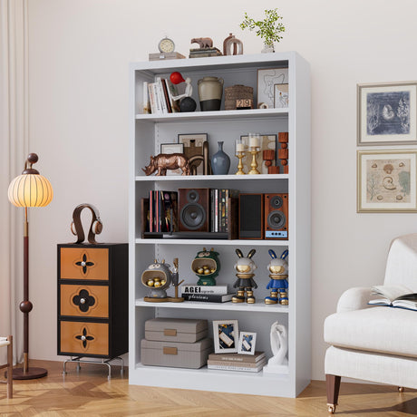 66"Heavy-Duty Steel Open Storage Cabinet with Adjustable Shelves, 6-Tier Shelving Unit, Easy Assembly Freestanding Organizer for Garage, Pantry,Office, Living Room (White, 5 Tier-66"Hx 33"W x14"D) ZONLESON