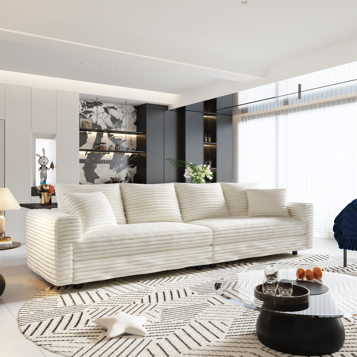 Ball & Cast 4 Seater Cloud Sectional Couch,102.4" Modern Modular Sectional Sofa with Deep Seat & Pillows,Plush Corduroy Comfy Convertible Sofa Couches for Living Room,Beige Ball & Cast