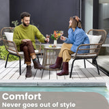 wildformers 3 Piece Rattan Wicker Bistro Set, Outdoor Conversation Furniture Set with Glass Top Table, Space Saving for Balcony, Backyard, Natural wildformers