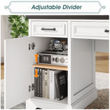 Fynar White Farmhouse Executive Desk with Drawers and Charging Station, 55.1" Wood Home Office Desk with Storage Cabinet,Morden Solid Computer Writing Desk for Study Work Table for Home Office (White) Fynar