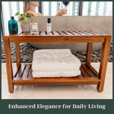 Teak Shower Bench - Fully Assembled 30 Inch Shower Bench with Shelf | Water Resistant Shower Benches for Inside Shower to Sit On | Wooden Shower Bench for Spa, Garden | Adjustable Non-Slip Feet The Teaky Hut