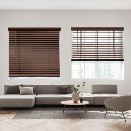 DEZ FURNISHINGS Cordless 2" Faux Wood Blind, 31" W x 72" H, Dark Oak DEZ FURNISHINGS