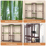 Homykic Bamboo Closet System Clothes Rack, Large Freestanding Garment Rack Clothing Rack for Hanging Clothes with 7 Storage Shelves and 5 Rods, Open Wardrobe Organizer with 4 Hooks, Espresso Homykic