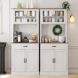 GarveeHome Kitchen Pantry Cabinet, 71" Tall Kitchen Hutch Storage Pantry with Microwave Stand, Freestanding Buffet with Shelves and Glass Doors for Home Dining Room, White GarveeHome