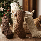 Farmhouse Knitted Personalised Christmas Stockings: 4 Pack 18 Inch Rustic Neutral Cable Knit Fireplace Stockings, Rustic Cozy Hanging Xmas Stocking Decorations for Family Holiday Décor, Earth Tones Pawliss