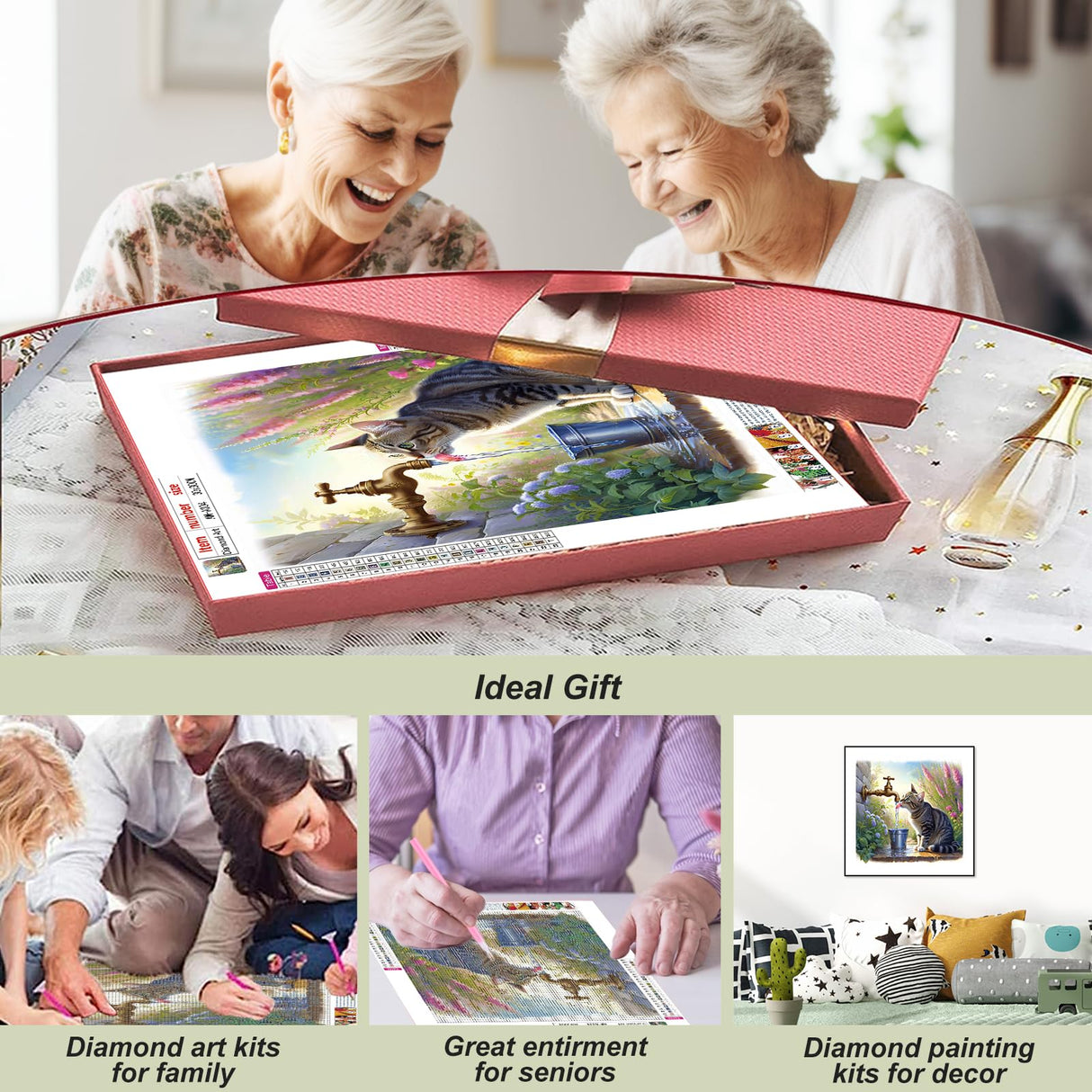 AMORARS Cat Diamond Painting Kit for Adults, 5D Diamond Art Beginners - DIY Full Diamond Dot Gem Art Paintings, Suitable Gifts, and Home Decoration Crafts，12x12In AMORARS