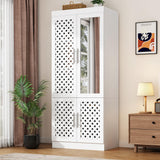 chartustriable Armoire Wardrobe Closet with Woven Doors and Mirror 75.6" Large Armoire Wardrobe Cabinet with Storage Drawers and Hanging Rail, Freestanding Closets for Bedroom chartustriable