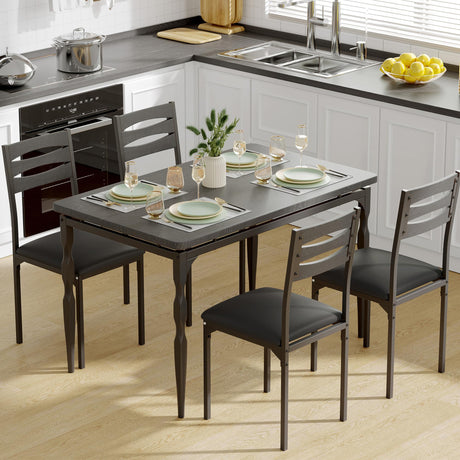GarveeHome 5 Piece Dining Table Set, Industrial Style Dining Table and Chairs Set for 4, Kitchen Table Set for Dining Room Kitchen Apartment, Black GarveeHome