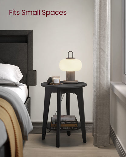 VASAGLE Side Table, Small Round End Table with Lower Shelf, Nightstand for Small Spaces, Living Room, Bedroom, Charcoal Gray ULET283T22 - WoodArtSupply