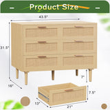 Greenvelly 6 Drawer Double Dresser for Bedroom, Modern Rattan 6 Drawer Dresser with Golden Handles, Wooden Storage Chest of Drawers for Bedroom, Living Room, Hallway Greenvelly