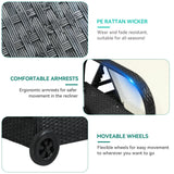 YITAHOME Chaise Lounge Chair with Storage, Wicker Patio Lounge Set of 2 with 5-Position Backrest, Rattan Pool Reclining with Headrest, Arm, Cushion, and Wheel for Poolside Balcony Garden(Black+Beige) YITAHOME