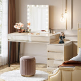 Tribesigns Vanity Desk with 5 Drawers, Makeup Table with Reversible Drawer Cabinet Printer Stand, Modern Computer Desk Dressing Table for Bedroom Office, Gloss Beige (No Mirrors) Tribesigns