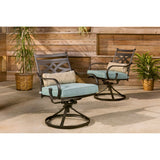 Hanover Montclair 7-Piece Outdoor Dining Set with 6 Swivel Rockers, Ocean Blue Cushions and Stamped Steel Rectangular Dining Table, Patio Dining Set for 6, Premium All-Weather Patio Furniture for Deck Hanover