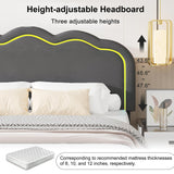 VECELO Upholstered Full Bed Frame with Headboard Adjustable, LED Lights, USB-A & Type-C, Velvet Platform Bed Noise Free, Mattress Foundation with Wooden Slats, No Box Spring Needed, Dark Grey VECELO