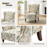 HULALA HOME Wingback Accent Chair with Floral Pattern Design, Traditional Fabric Armchair with Nailhead Trim and Retro Wooden Legs, Bird HULALA HOME