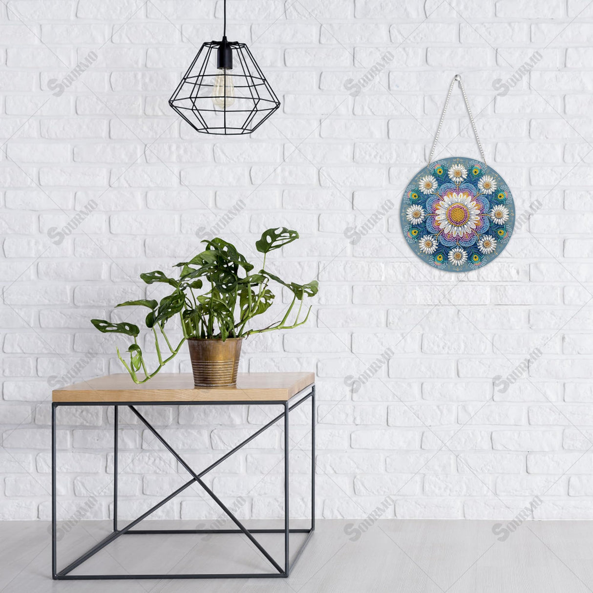 SOURMO Diamond Art Painting Hanging Kit, DIY Diamond Gem Painting Pendant, Acrylic Board Mandala Floral Wall Art SOURMO