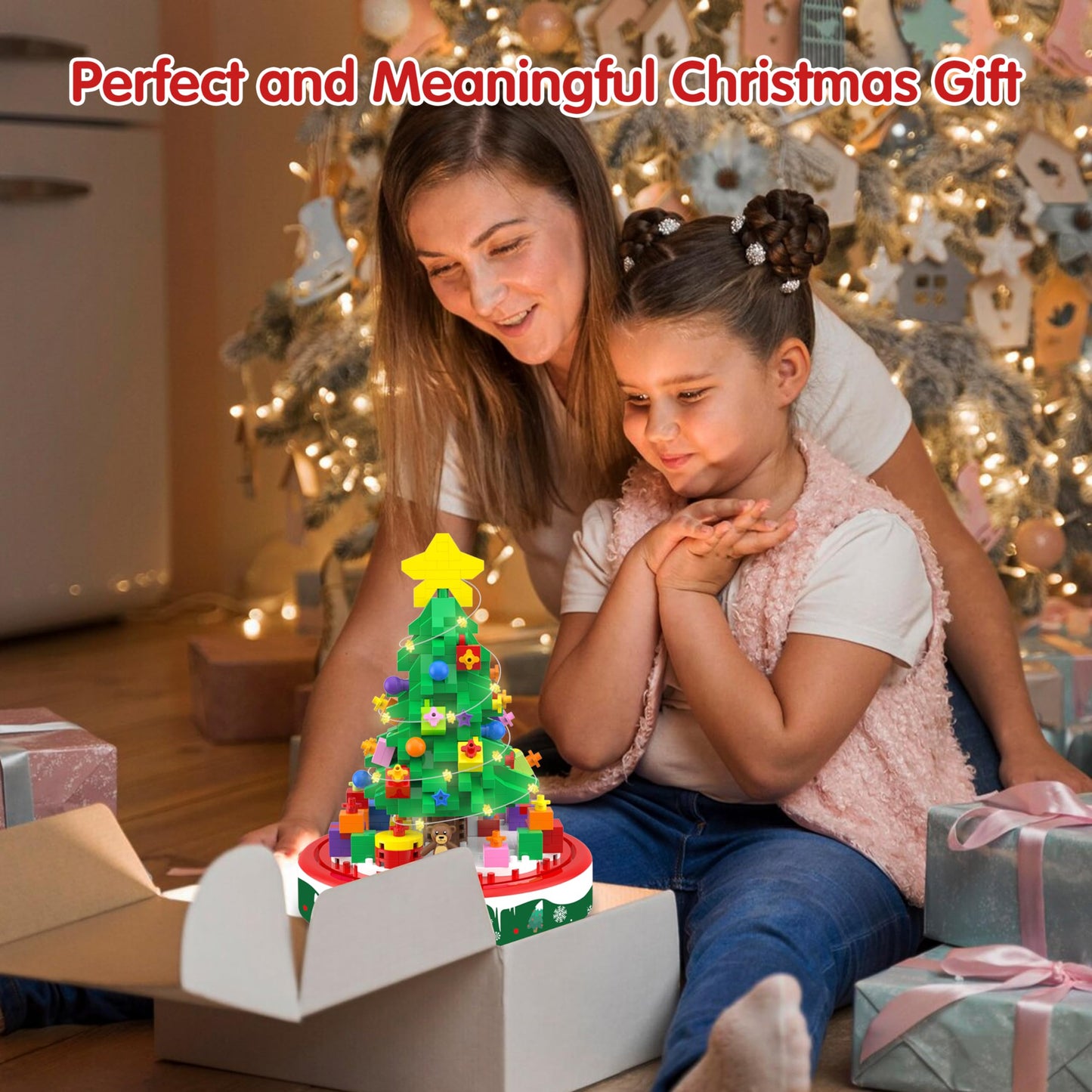 Christmas Tree Building Blocks Toy Building Sets, 542 Pcs Christmas Décor Building Kit with LED Light, Christmas Tree Toy Tabletop Christmas Ornament Xmas Gifts Stocking Stuffers for Kids Adults