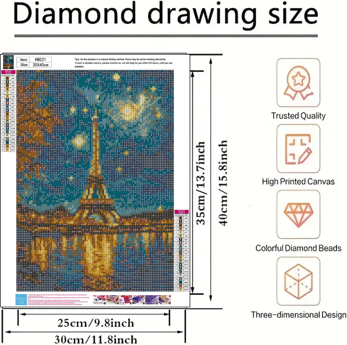 5D Diamond Painting Kits for Adults, Landscape Eiffel Tower Diamond Art Kits for Adults Beginner, DIY Full Drill Diamond Dot Gem Painting for Home Wall Decor 12x16inch BYGFHLYW