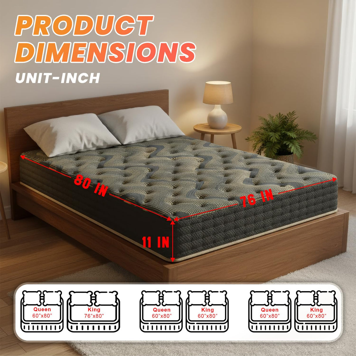 PayLessHere Copper-Infused Luxury Mattress, 11 Inch King, Medium-Firm Feel with Cooling Gel & 800 Quantum Coils, CertiPUR-US Certified, Bed-in-a-Box PayLessHere