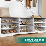 YITAHOME Hall Tree with Bench and Shoe Storage, Mudroom Storage Modern Shoe Cabinet with Bench & 9 Double Prong Hooks, for Entryway & Living Room, Walnut & Off-White YITAHOME