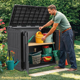 DWVO Tool Storage Shed, Storage for Bakcyard, Patio, and Garden, Resin Plastic Shed with Sloped Lid, Lockable Door, and Wood Grain Finish, Black DWVO