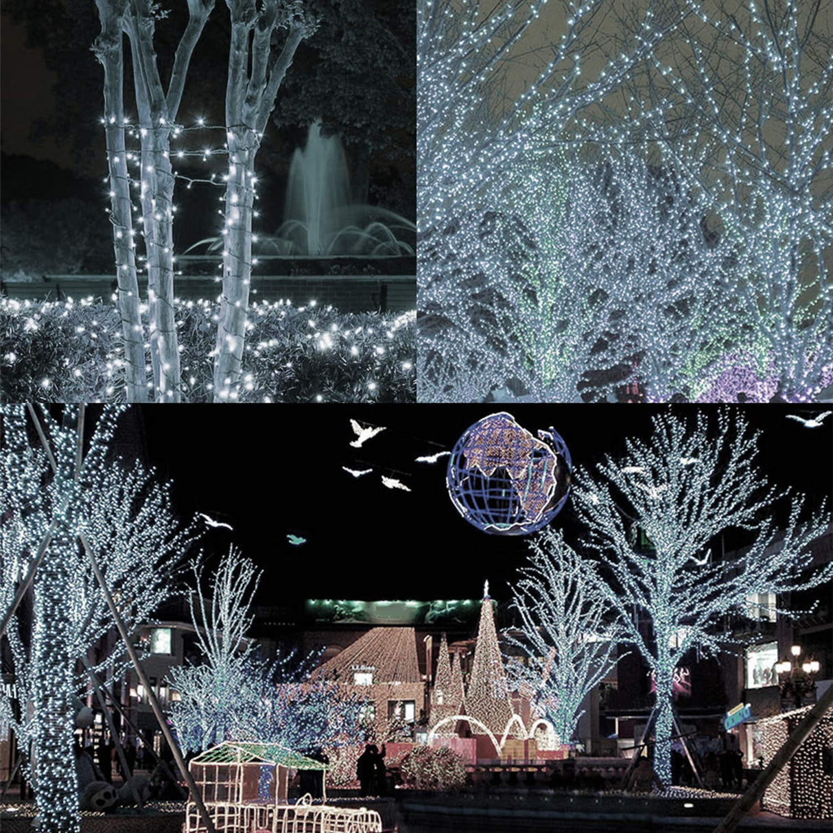 LJLNION 300 LED String Lights Outdoor Indoor, Extra Long 98.5FT Super Bright Christmas Lights, 8 Lighting Modes, Plug in Waterproof Fairy Lights for Holiday Wedding Party Bedroom Decorations ( White) LJLNION