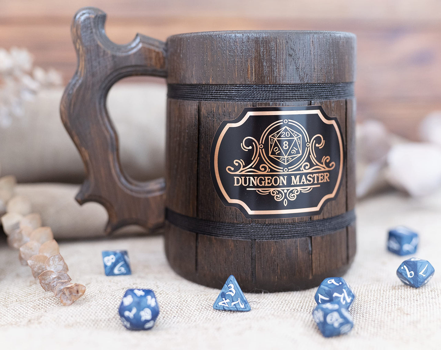 Fathers Day Gift for DM. Dungeon Master Beer Mug. Dungeon and Dragons Mug. Dungeon Master Stein. D&D Gift. Wooden Beer Stein. Best Gift. Wooden Beer Mug. Gamer Gift Beer Tankard K145 - WoodArtSupply