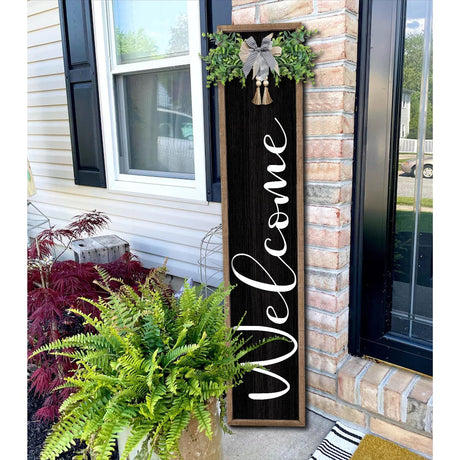 Welcome Sign for Front Porch Standing 45"X9" Large Outdoor Decor Rustic Vertical Leaner Wood Frame Porch Tall Welcome Signs for Farmhouse Outside Front Door Wall Decorations (Wood Black) Surfapans