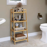 SMIBUY Bamboo Ladder Bookcase, Bathroom Storage Rack Organizer, 4 Tier and 5 Tier Freestanding Plant Display Stand Space Saver Shelves for Bedroom, Kitchen, Balcony (Natural, 4 Tiers (39" H)) SMIBUY