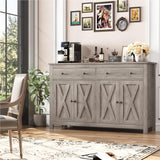 FOTOSOK Sideboard Buffet Cabinet with Storage, 55" Large Kitchen Storage Cabinet with 2 Drawers and 4 Doors, Wood Coffee Bar Cabinet Buffet Table for Kitchen Dining Room, Ash Grey FOTOSOK