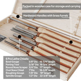 BMWOOD 6pcs HSS Wood Lathe Chisel Set, Turning Tools, Woodworking Lathe Tools with Wooden Box, Bowl Gouge, Parting Tool, Round Nose Scraper, Oval Skew Chisel, Roughing Gouge and Spindle Gouge. BMWOOD