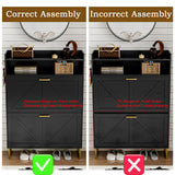 BORNOON Shoe Cabinet with 2 Flip Drawers Narrow Shoe Storage Cabinet Organizer Wooden Freestanding Rack Hidden Slim Storage for Entryway, Hallway, Living Room, Bedroom (Black) BORNOON