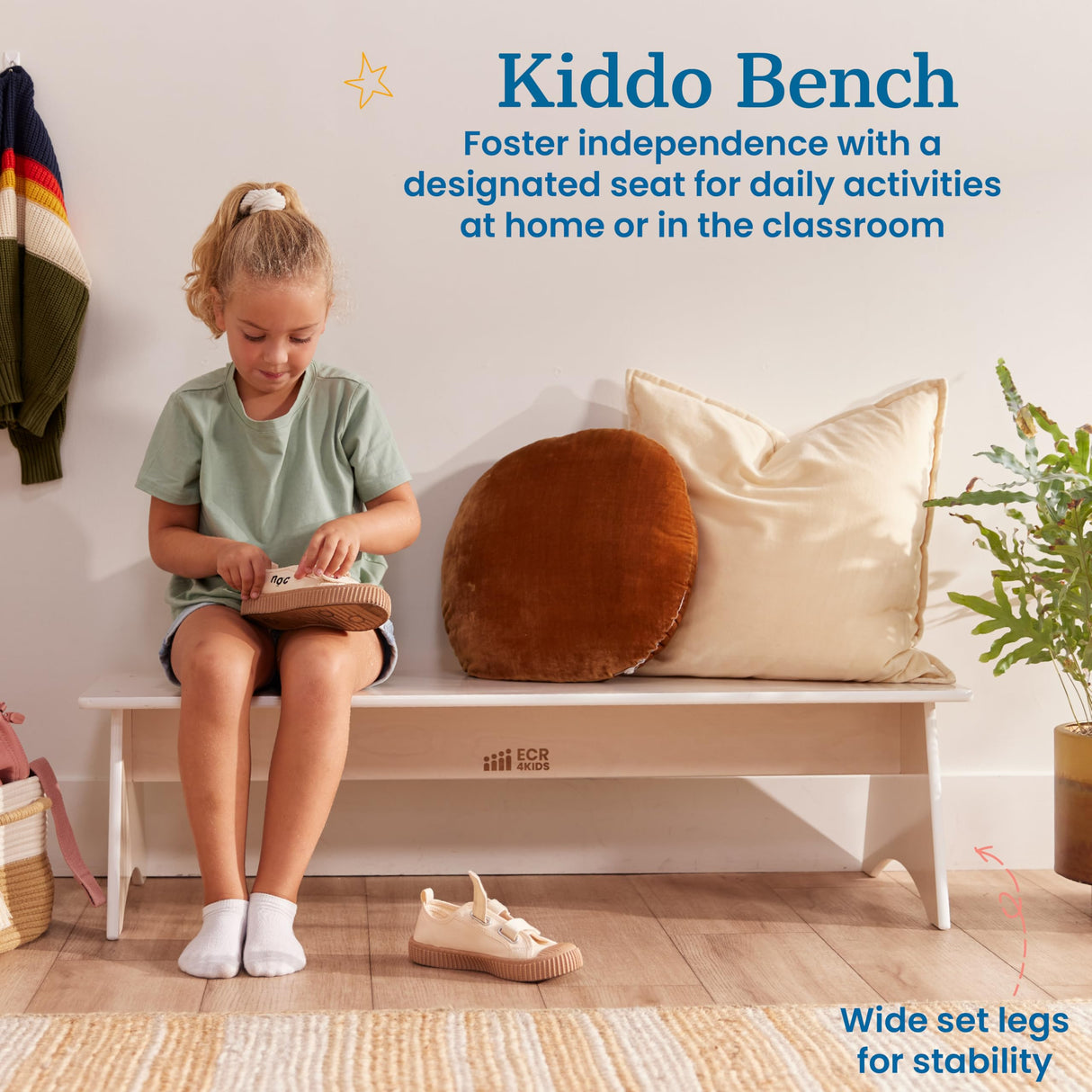 ECR4Kids Kiddo Bench, Kids Furniture, White Wash ECR4Kids